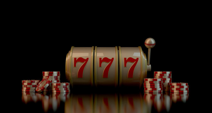 Gambling concept with casino chips, slot. 3D rendering.