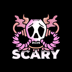skull in abstract art with scary typography, illustration for logo, poster, sticker, or apparel merchandise.With tribal and hipster style.