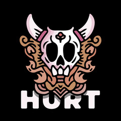 skull with horn in flame illustration for logo, poster, sticker, or apparel merchandise.With tribal and hipster style.