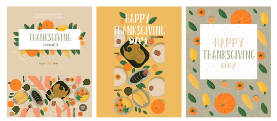 Fototapeta na wymiar Thanksgiving greetings card and invitations. Celebrating thanksgiving day. Hand draw vector illustration in trendy style.
