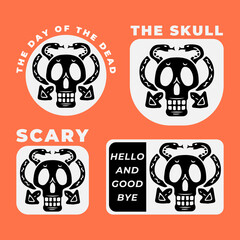 Cool skull and snake illustration for logo, poster, sticker, or apparel merchandise.With tribal and hipster style.