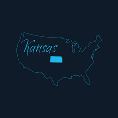 Kansas state highlighted on United States of America map , USA infographics template. Stock vector illustration isolated on blue background.