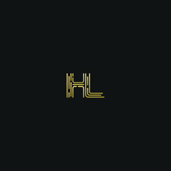Creative modern geometric trendy unique artistic conjoined black and golden color HL LH H L initial based letter icon logo.