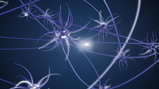 4k video of interconnected neurons with electrical pulses.