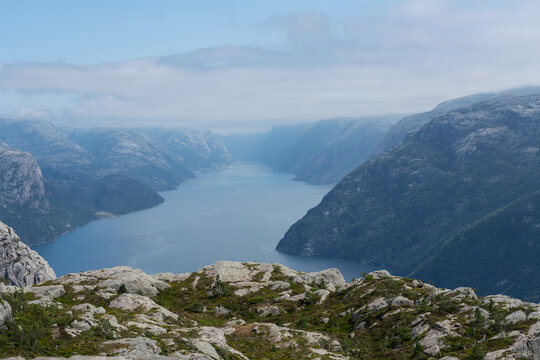 Lysefjord sea rocky fjord mountain landscape view, Norway © Travel Faery