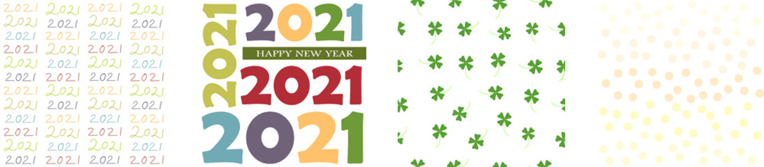 New year 2021 clover pink polka dot in set of four seamless pattern vector