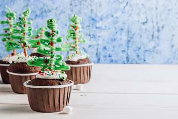 Chocolate Christmas cupcake with colored sugar topping