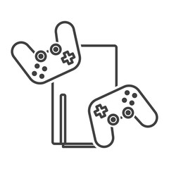Game console icon with joysticks. Latest generation trend, simple minimalistic image. Stylish design. Isolated vector on white background.