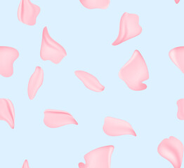 Petals falling. April floral nature. Spring blossom and may flowers on pink. For banner, branches of blossoming cherry against background. Dreamy romantic image, landscape, copy space.