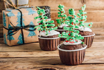Chocolate Christmas cupcake with colored sugar topping