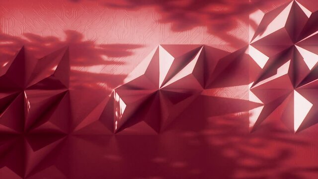 Looping 3d abstract red triangles growing out of  well lit rendered background
