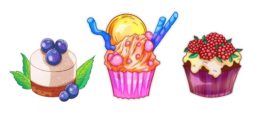 Set of appetizing bright cakes