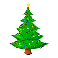 Christmas tree flat vector illustration. New Years and Christmas symbol. Christmas tree icon.