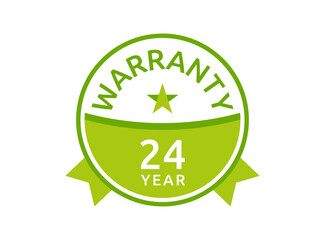 24 Year Warranty logo icon button stamp vectors, 24 years warranty green badges isolated on white background