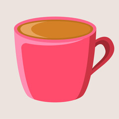 Pink cozy cup of cocoa. Vector postcard illustration