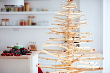 eco friendly, reusable christmas tree made from wood residues, that was left after sanitary...