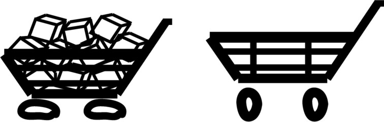 Carrito de productos, vector dibujo de añadir en cesto de compras