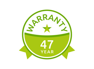 47 Year Warranty logo icon button stamp vectors, 47 years warranty green badges isolated on white background