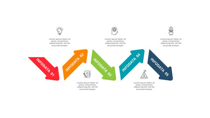 Abstract arrows of graph, diagram with 5 steps, options, parts or processes. Vector business template for presentation