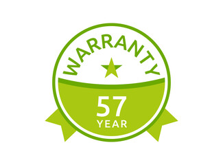 57 Year Warranty logo icon button stamp vectors, 57 years warranty green badges isolated on white background