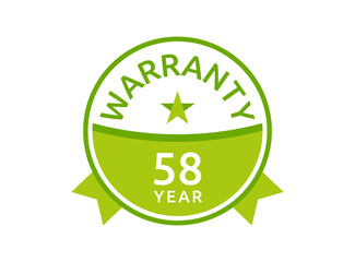 58 Year Warranty logo icon button stamp vectors, 58 years warranty green badges isolated on white background