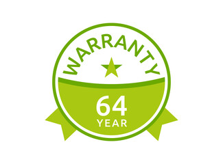 64 Year Warranty logo icon button stamp vectors, 64 years warranty green badges isolated on white background