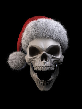 Screaming skull wearing a Santa hat