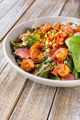 A view of a shrimp and avocado salad.
