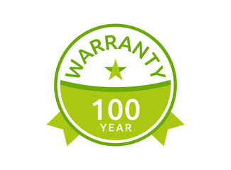 100 Year Warranty logo icon button stamp vectors, 100 years warranty green badges isolated on white background