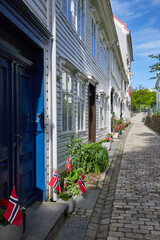 Fototapeta na wymiar bergen, old town, nautical district, wooden houses, monument reserve, unesco, tourist attraction, flag day, public holiday, norway, independence day, bicycle, bicycles in the city, 17th may, 4