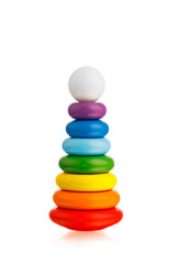 rainbow stacking rings kids toy, isolated on white