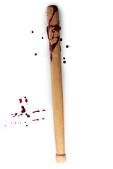 Bloody baseball bat isolated on white background.