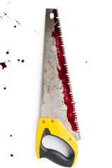 Bloody hand saw isolated on white background. © Tigran Gasparyan