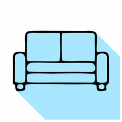 Sofa flat line icon. Apartment furniture sign, vector illustration of living room couch.