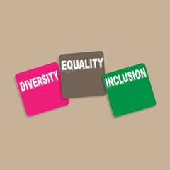 Diversity, Equality, Inclusion text isolated on brown background