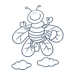 Vector engraving illustration of honey bee isolate on white background.