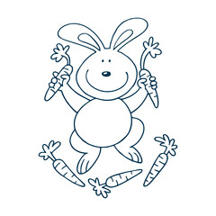 Hand drawn cute rabbit with flowers isolated on white background.