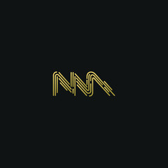 Creative modern geometric trendy unique artistic black and golden N M NM MN initial based letter icon logo.