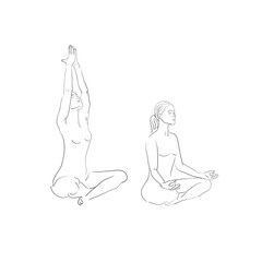 Yoga. Lotus position sketch woman. Vector illustration