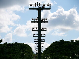 Obraz premium Okinawa,Japan-October 29, 2020: Approach Lighting Systems of Miyako Airport, built among mango fruit fields in Miyakojima island 