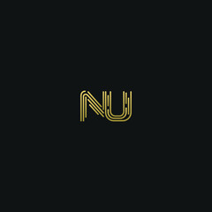 Fototapeta na wymiar Creative modern geometric trendy unique artistic black and golden color NU UN U N initial based letter icon logo.
