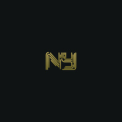 Creative modern geometric trendy unique artistic black and golden color NY YN N Y initial based letter icon logo.