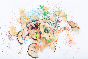 Pencil shavings on white background