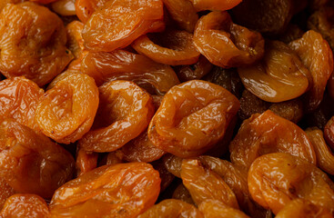 Appetizing dried apricots close up, dried fruits