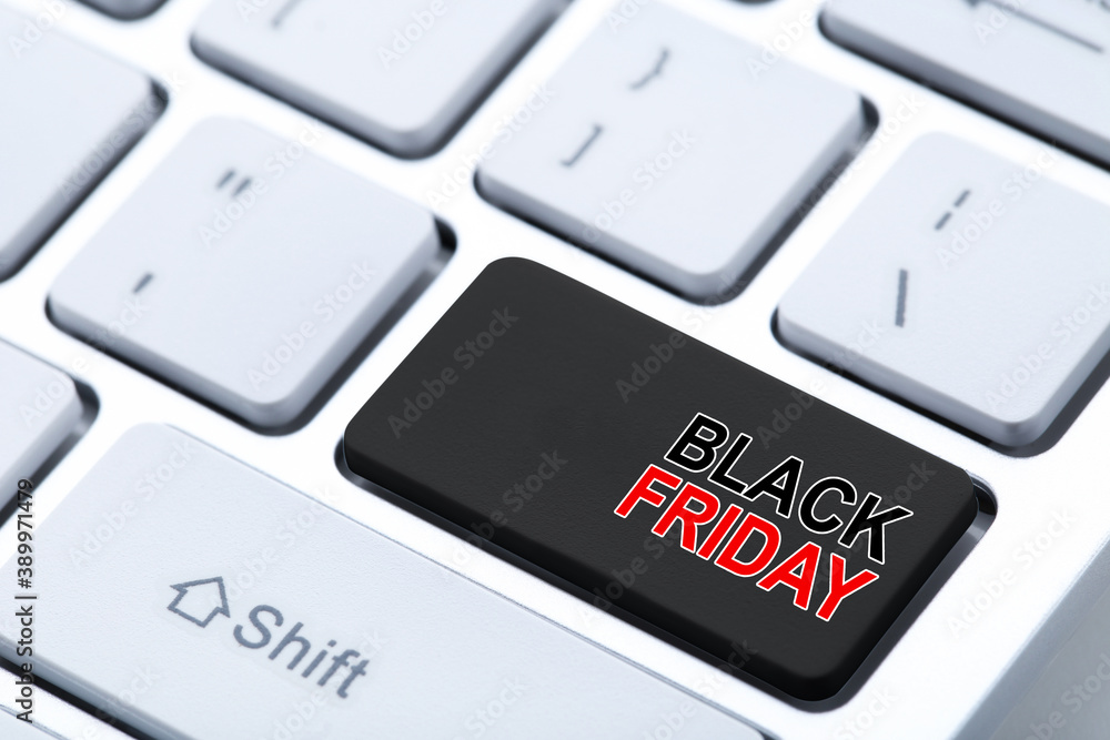 Aufkleber background of new computer keyboard with text black friday