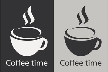 Hot and aromatic coffee logo on a dark background.