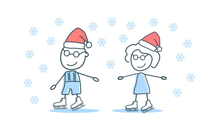 Vector illustration of winter, ice skating. New year, Christmas and holiday.