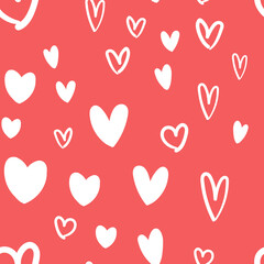 Heart doodles texture. Hand drawn valentine's day pattern. Hearts background.