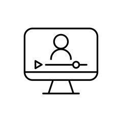 Online lesson icon. Video training symbol. Linear vector icon. Person talking in screen.