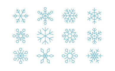 Snowflakes icon collection. Set of snow flake icons. Geometric shapes for christmas and new year decoration.